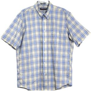 Kirkland Men Button Down Shirt XL Blue Yellow Plaid Short Sleeve Non-Iron Cotton